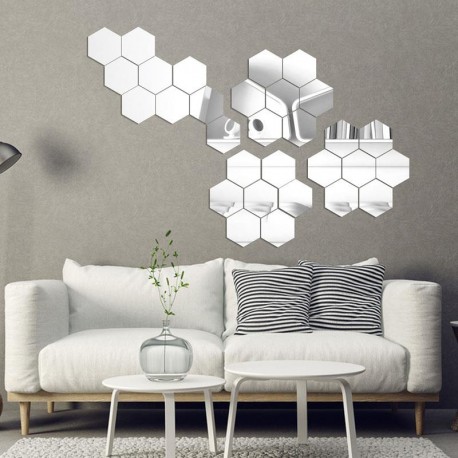 15 pcs de miroir hexagonal de décoration argenté 