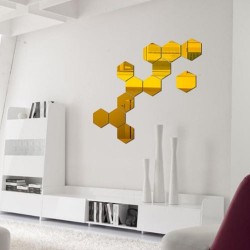 15 pcs de miroir hexagonal de décoration Doré 10*11.5