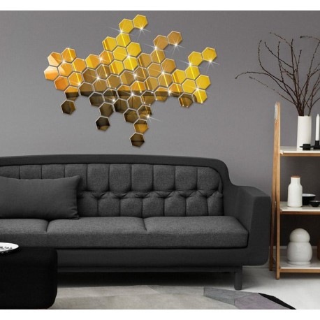 15 pcs de miroir hexagonal de décoration Doré 10*11.5