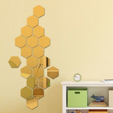 15 pcs de miroir hexagonal de décoration Doré 10*11.5