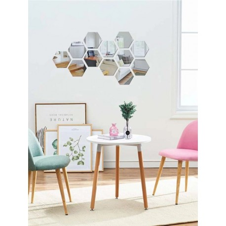 10 pcs de miroir hexagonal de décoration argenté