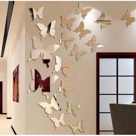 20 pièces papillon de décoration - miroir Argenté