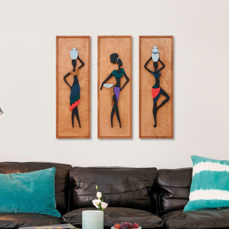 Décor mural en bois de femmes africaines