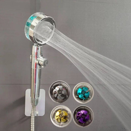 Pommeau de douche turbocompressé rotatif à 360 degrés avec bouton marche/arrêt